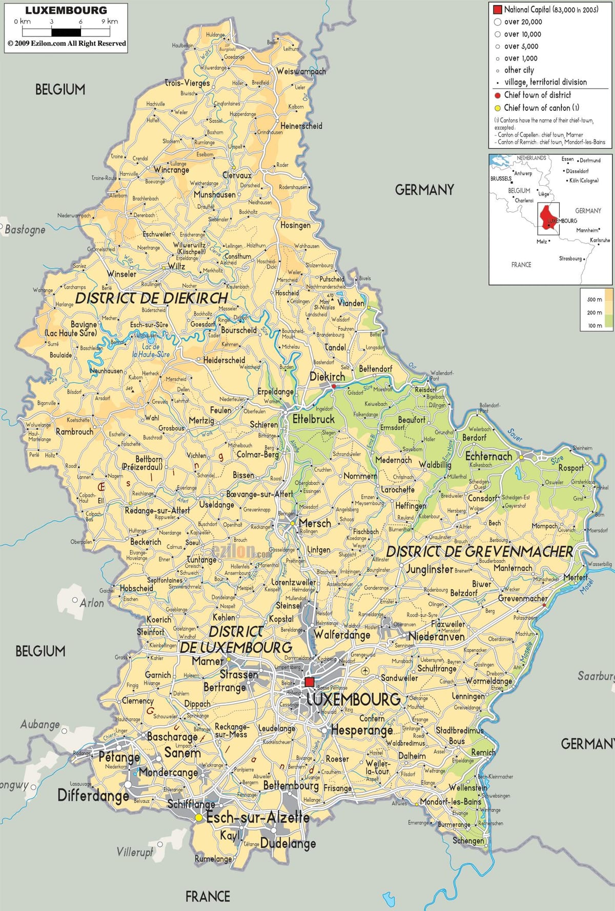 नक्शा लक्समबर्ग के शारीरिक