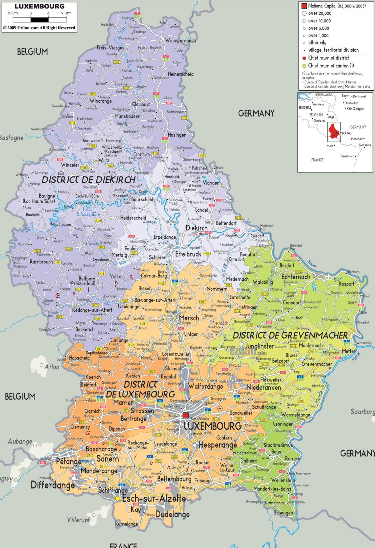 लक्समबर्ग देश का नक्शा